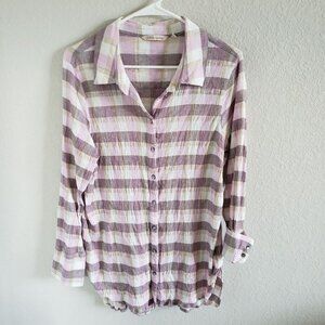 Soft Surroundings Woman Size XL Shirt Gauzy 100% Cotton  Pink Plaid Button Up